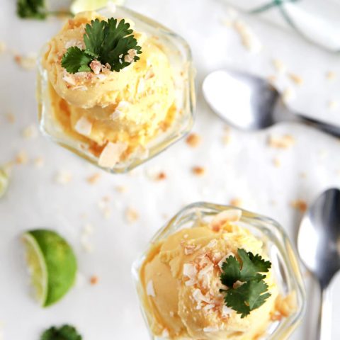 A simple cilantro mango coconut sorbet for your Summer entertaining! - sugar and cloth - ice cream - houston blogger - sugar and cloth