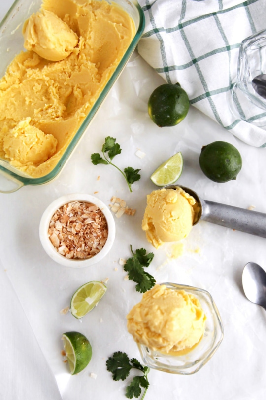 favorite recipes cilantro mango coconut sorbet for your Summer entertaining! - sugar and cloth - ice cream - houston blogger - sugar and cloth