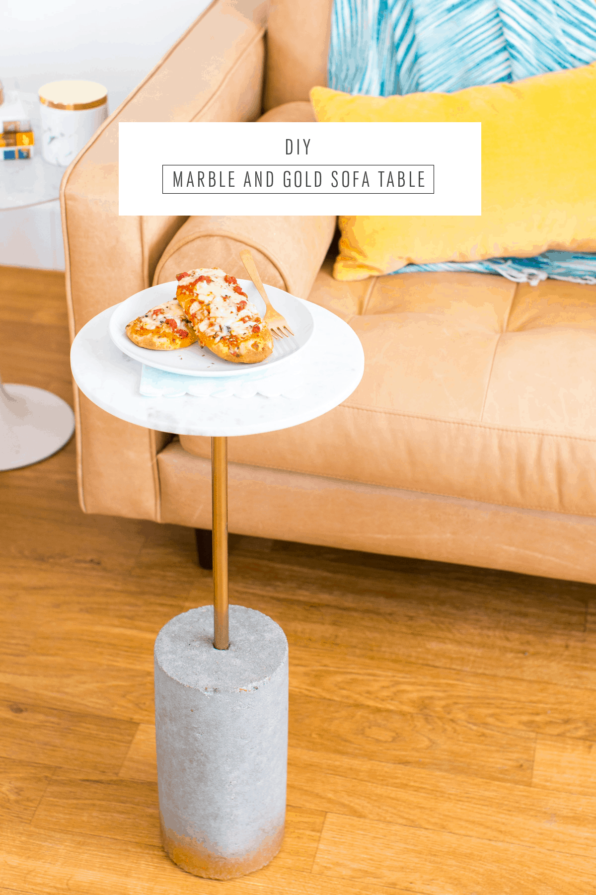 DIY marble and gold c table for tv dinners and snacking! - sugar and cloth - houston blogger - ashley rose #movienight #table #diytable #ctable #roundtable #marble #gold #homedecor 