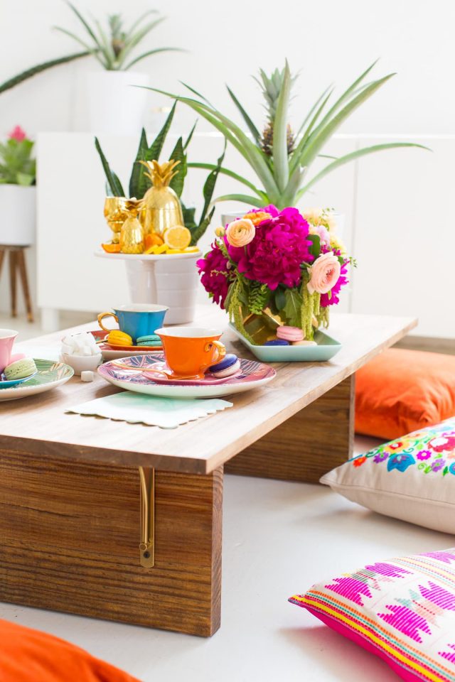 DIY Low Floor Table Tutorial perfect for floor seating ! Sugar & Cloth by Top Houston Lifestyle Blogger Ashley Rose #diy #table #lowtable #floorseating #wood #simple #tablediy #homedecor #diydecor