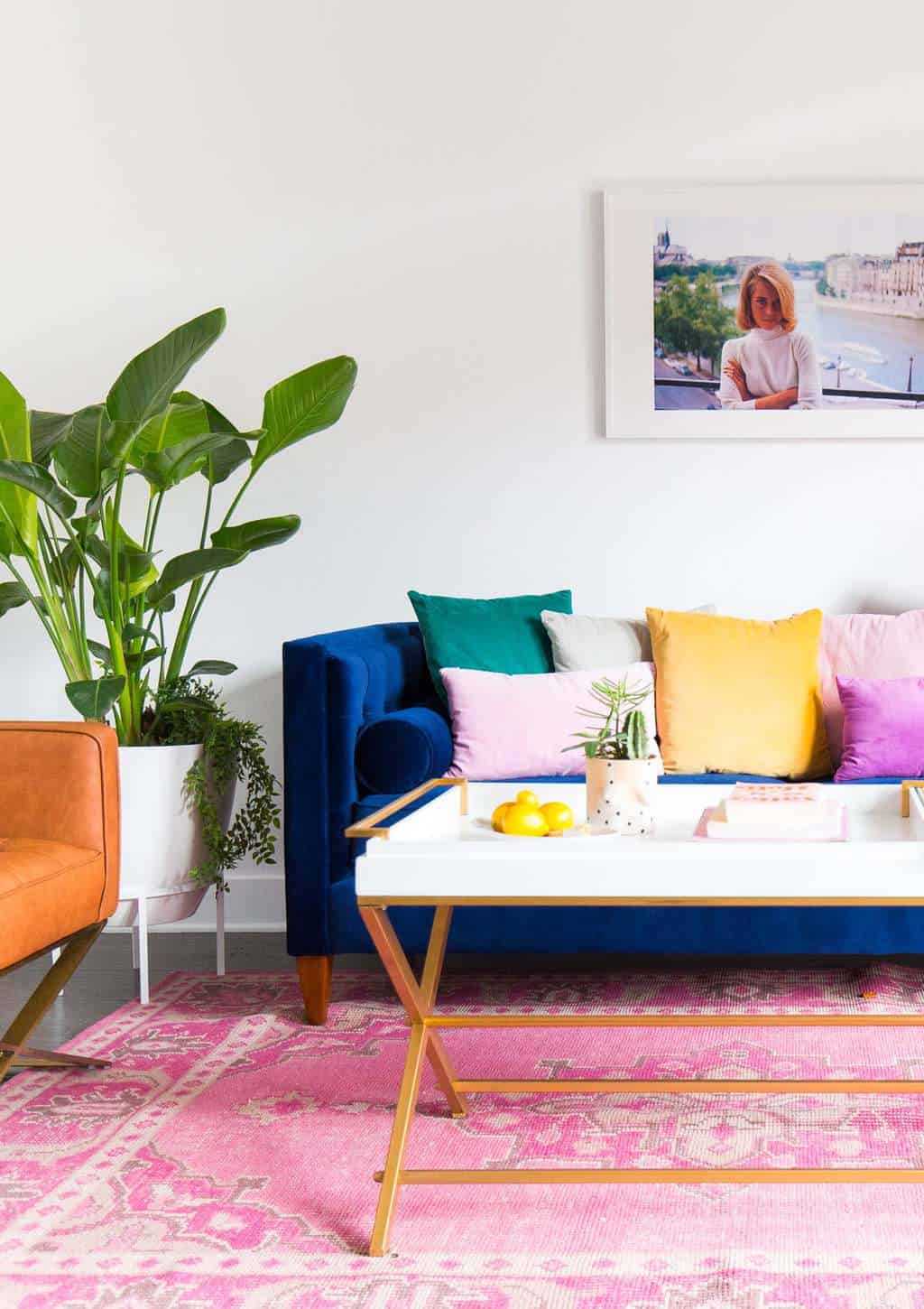 A colorful livingroom makeover: how to choose the perfect white wall - sugar and cloth - houston blogger - best DIY blog - ashley rose - Instagram