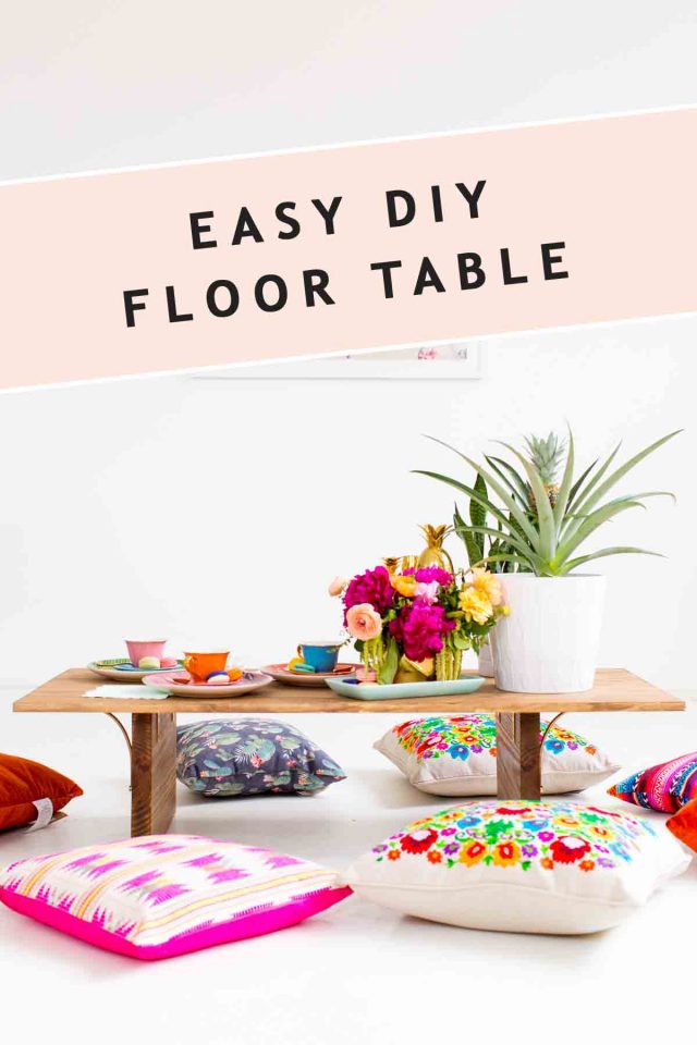 photo with graphic header of diy floor table