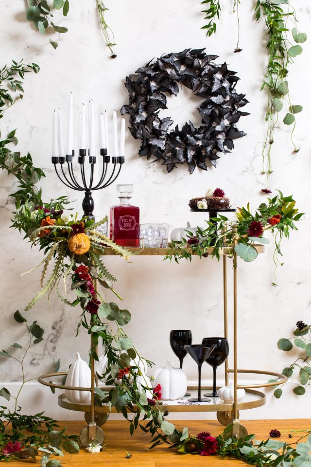 Spooky DIY Floral Halloween Bar Cart