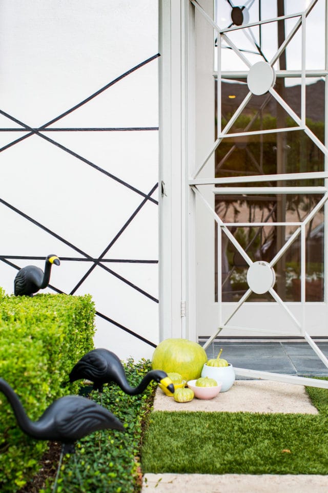 DIY a perfectly spooky geometric entry way - Palm Springs Inspired Halloween Entryway Decor & Product Round Up by top Houston lifestyle blogger Ashley Rose - #halloweendecor #halloween #decor #home #holidays #curbappeal #palmsprings #midcentury