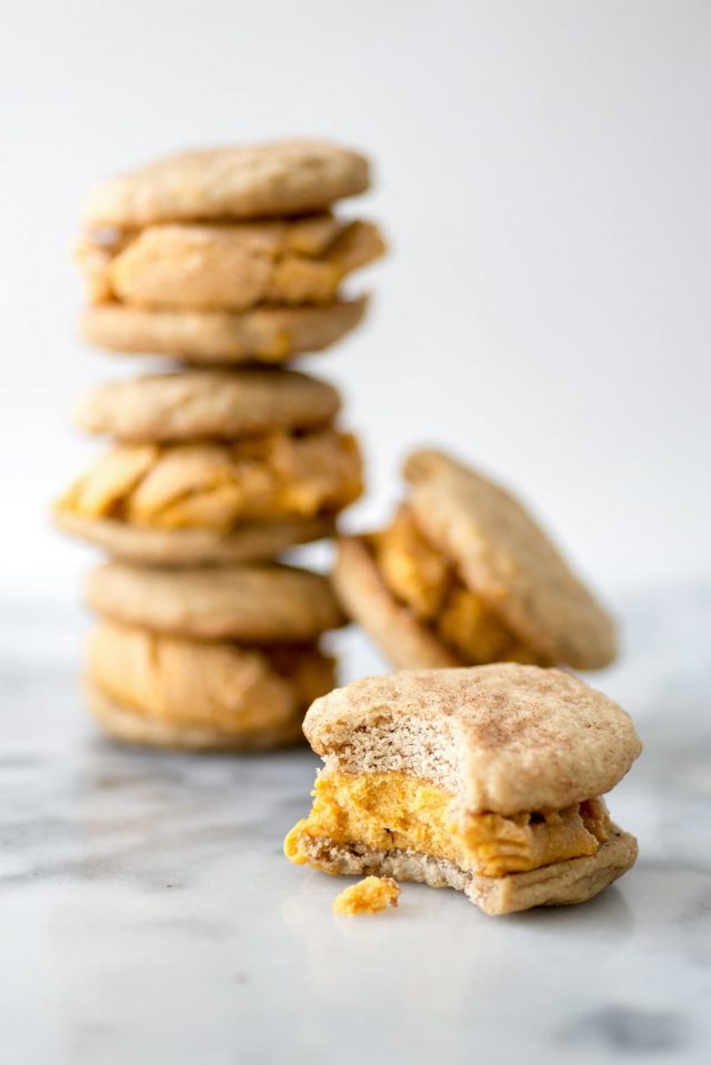 photo of the best fall dessert, Snickerdoodle Pumpkin Ice Cream Sandwiches of by top Snickerdoodle Pumpkin Ice Cream Sandwiches by Houston lifestyle blogger Ashley Rose of Sugar & Cloth