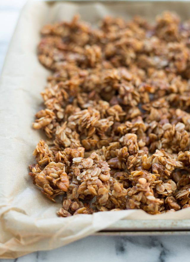 Homemade granola baking.. Healthy Easy Baked Apple Recipe with Spiced Granola and Yogurt - Sugar & Cloth - Houston Blogger - Fall - Recipe