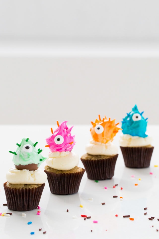 The cutest DIY truffle monster cupcake toppers you ever did see! - sugar and cloth - halloween - lindt chocolate