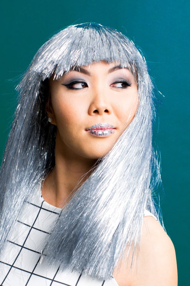 Winks & Wigs: DIY Wig and Lash Combinations for Halloween by Sugar & Cloth- Metallic Wig - ideas - ashley rose - best DIY blog- Glitter Lips - houston blogger #diy #blogger #costume #halloween #diycostume #halloweencostume #wig #falsies #lastminute #spacegirl #glitter 