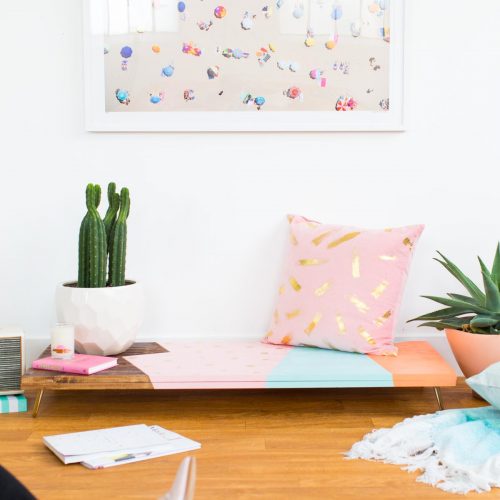 An Abstract DIY Modern Low Bench by Lifestyle and DIY blogger, Ashley Rose of Sugar & Cloth