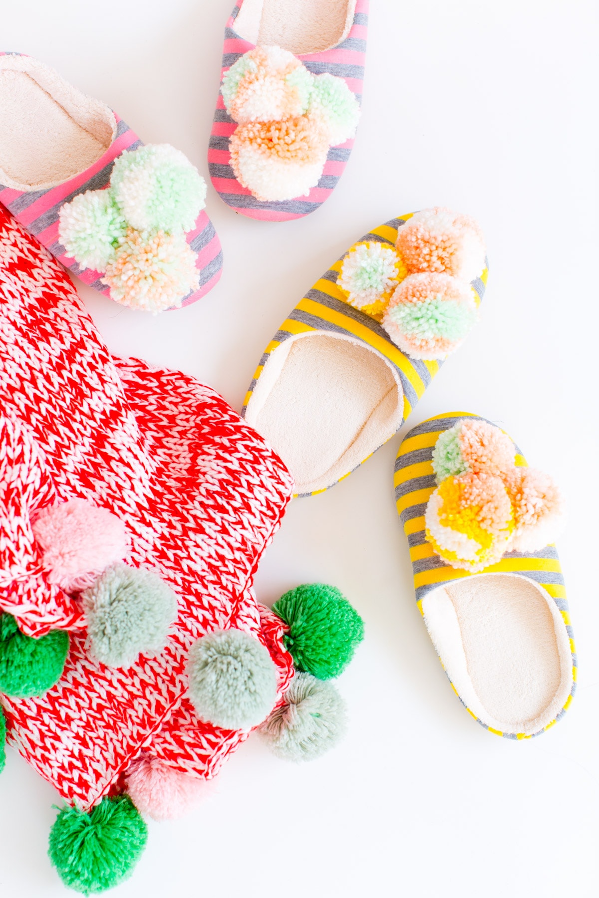 DIY pom pom slippers for Winter by lifestyle blogger and DIY blogger Ashley Rose of Sugar & Cloth