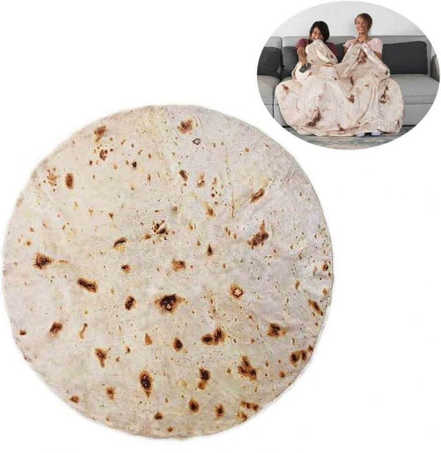 photo of giant tortilla blanket for a funny white elephant gift idea