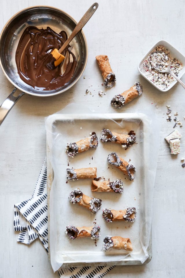 Peppermint bark cannoli recipe by Ashley Rose of the award winning DIY and lifestyle blog, Sugar & Cloth.