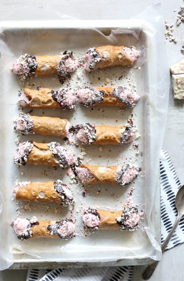 Peppermint bark cannoli recipe by Ashley Rose of the award winning DIY and lifestyle blog, Sugar & Cloth.