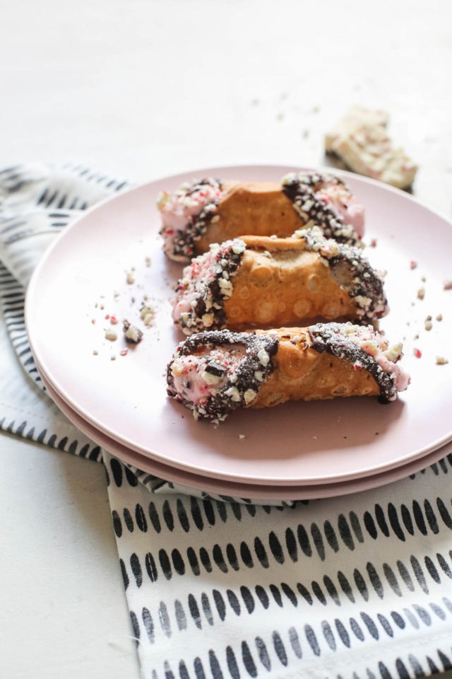 Peppermint bark cannoli recipe by Ashley Rose of the award winning DIY and lifestyle blog, Sugar & Cloth.