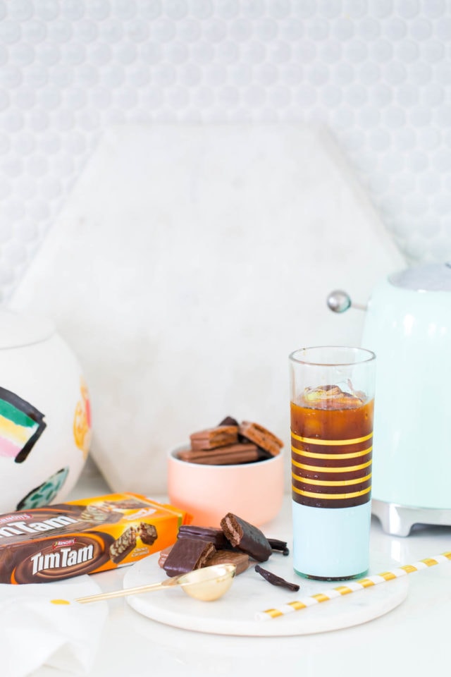 A Vanilla Bean Sparkling Iced Coffee Recipe with Tim Tam by top Houston lifestyle blogger, Ashley Rose of Sugar and Cloth