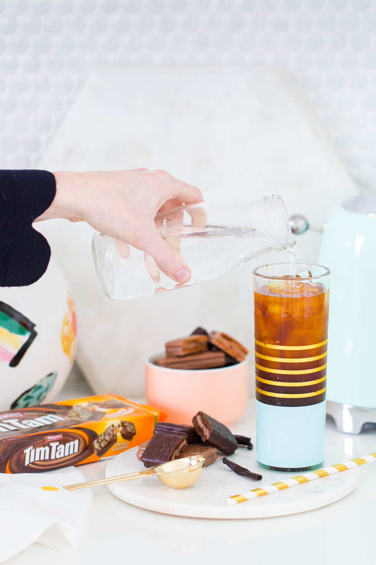 A Vanilla Bean Sparkling Iced Coffee Recipe with Tim Tam by top Houston lifestyle blogger, Ashley Rose of Sugar and Cloth