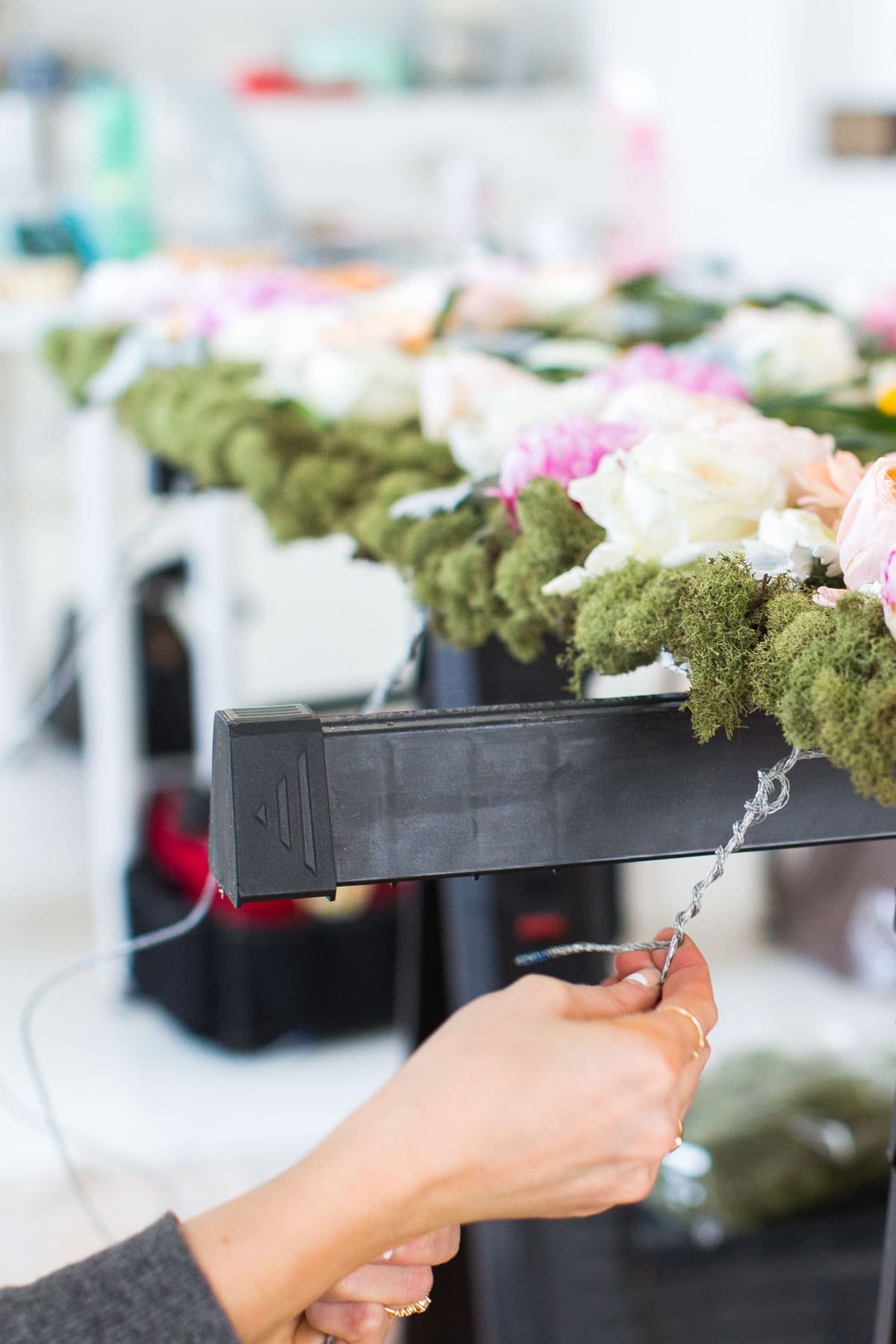 Step 5 - DIY Hanging Flower Wall Installation by Top Houston Lifestyle Blogger Ashley Rose of Sugar & Cloth | #diy #flowerwall #wallhanging #flower #floral #diydecor #backdrop 