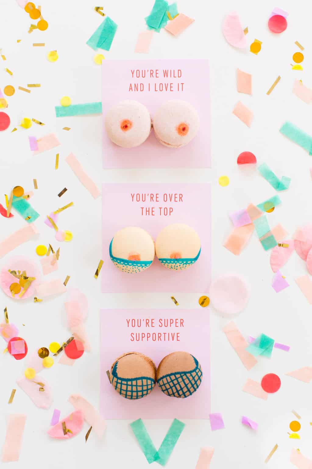 DIY boob macarons and printable Valentines by top Houston blogger, Ashley Rose of Sugar and Cloth
