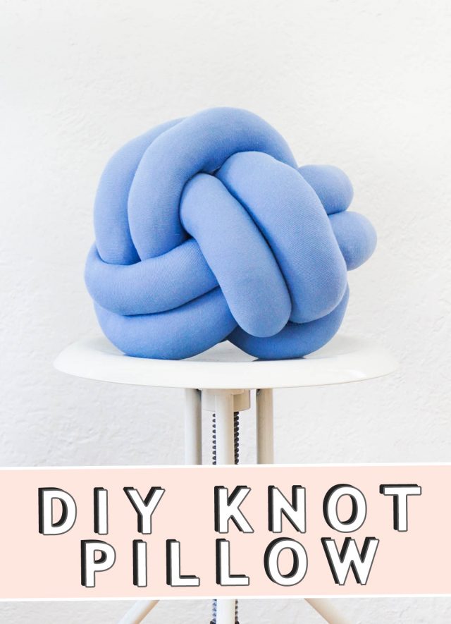graphic text of how to make a DIY knot pillow by sugar and cloth