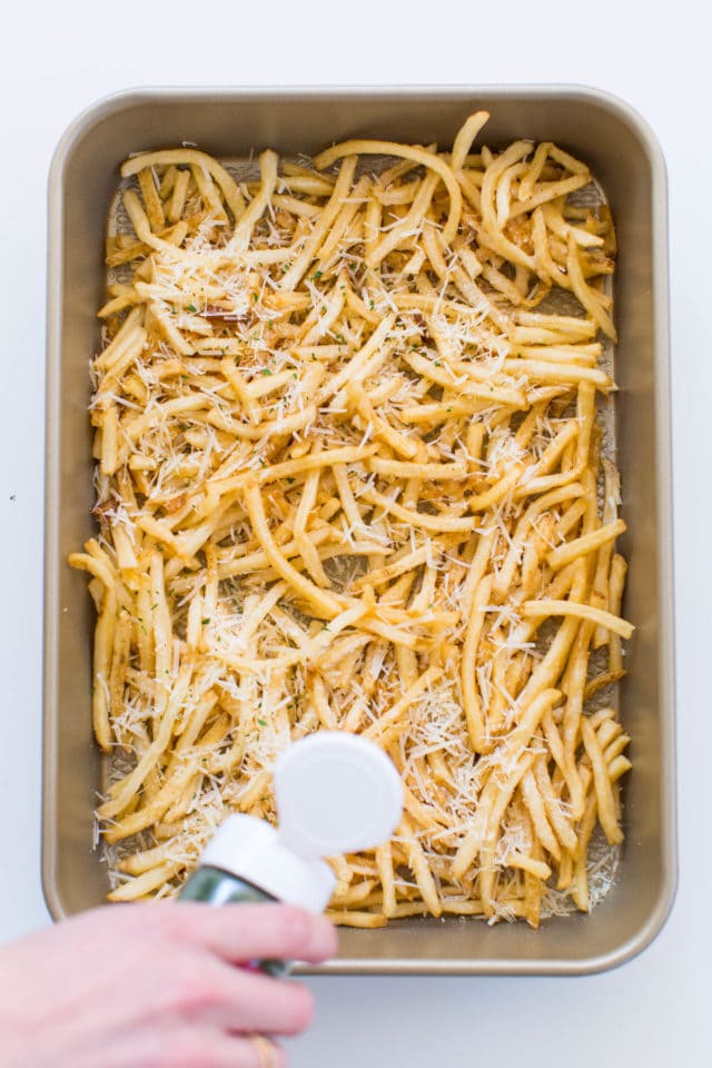 DIY Ombre Fry Stands and Parmesan Garlic Recipe by Ashley Rose of Sugar & Cloth, an award winning DIY blog.