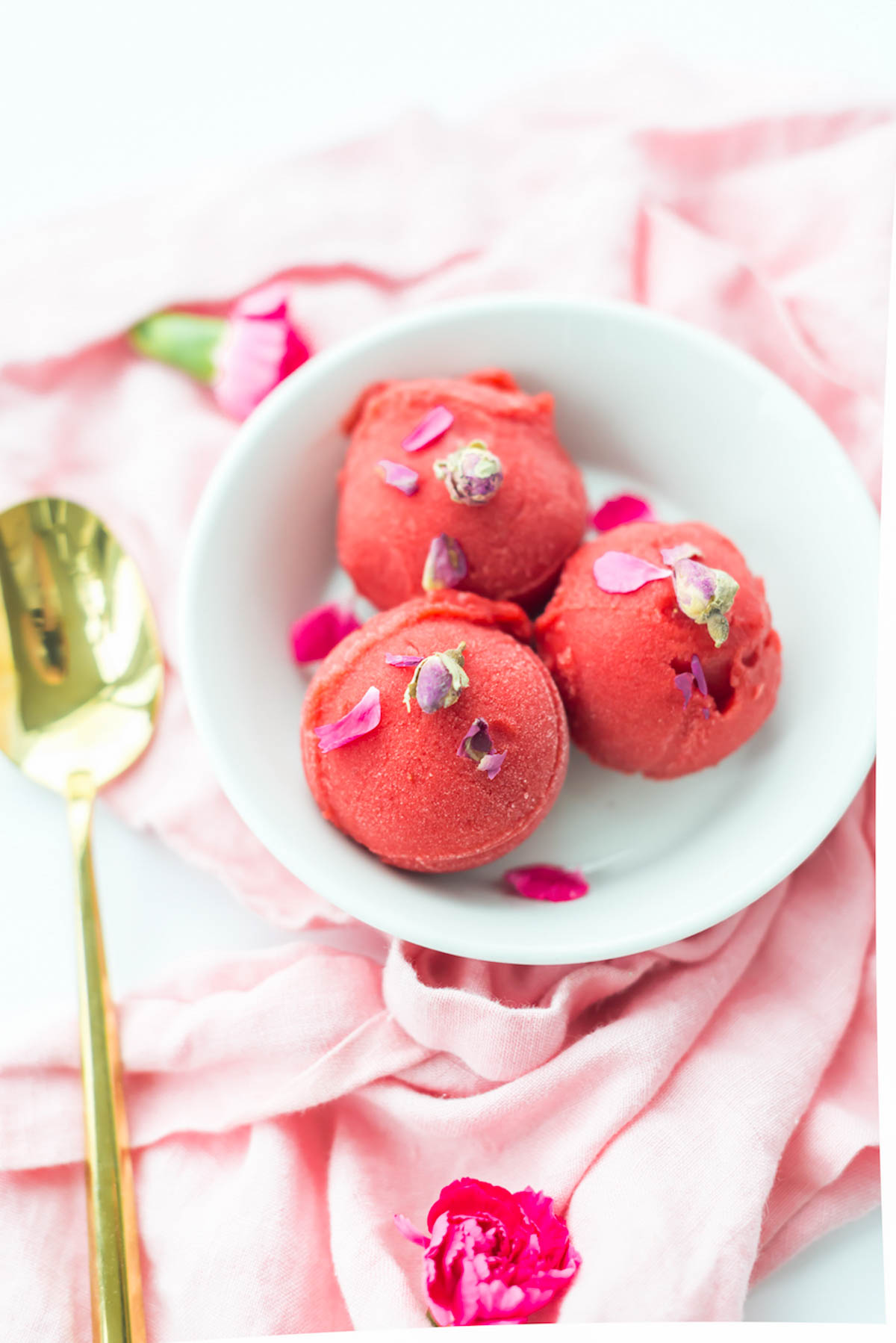 Strawberry and Rose Sorbet Champagne by Sugar & Cloth, an award wining DIY, home decor, and recipes blog.