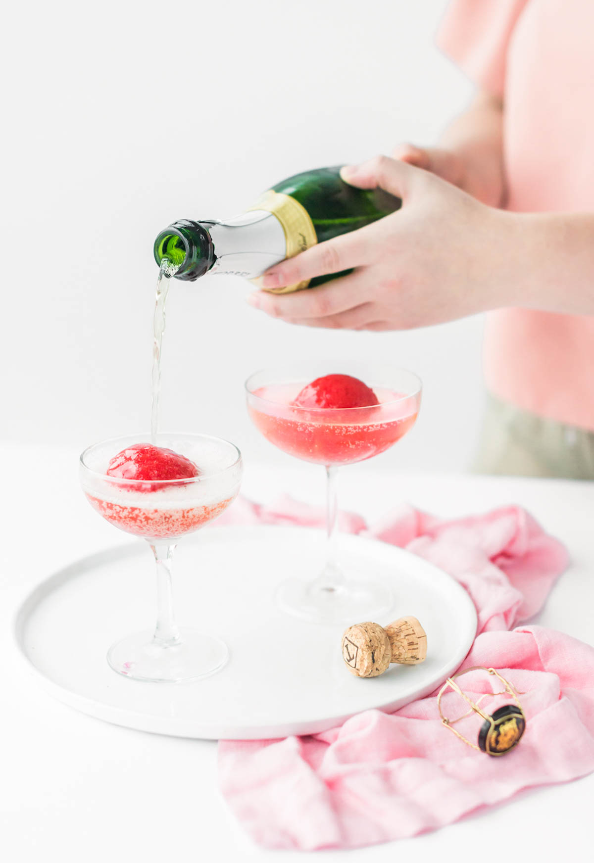 Strawberry and Rose Sorbet Champagne by Sugar & Cloth, an award wining DIY, home decor, and recipes blog.