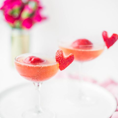 Strawberry Rose Sorbet Champagne Cocktail