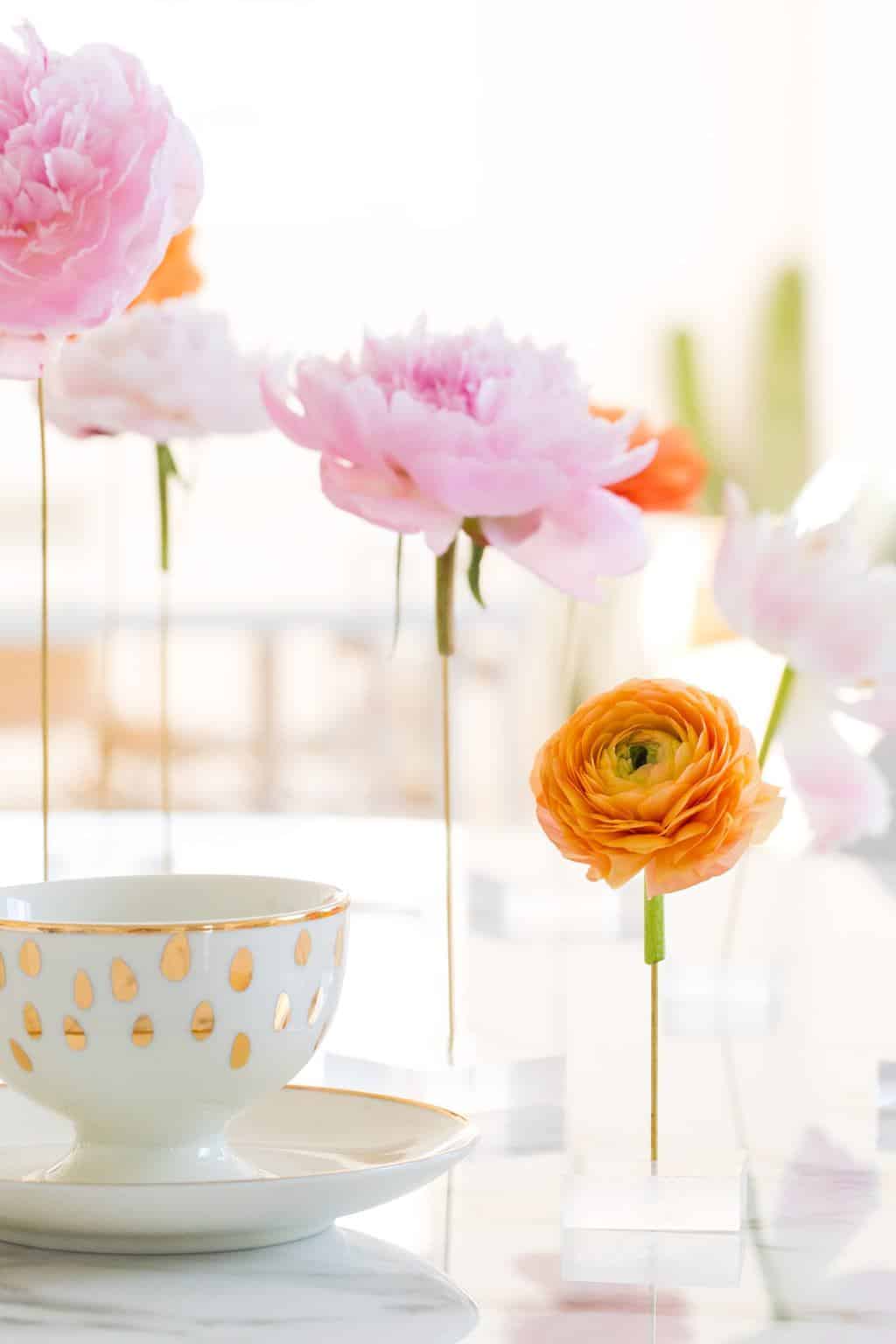 DIY floating flower table display by top Houston lifestyle blogger Ashley Rose of Sugar and Cloth