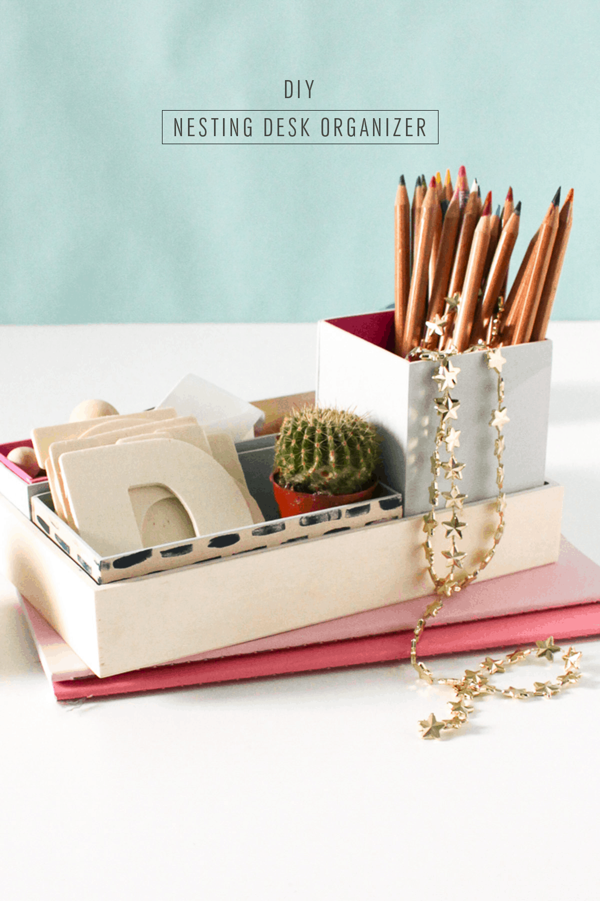 DIY Nesting Desk Organizer by Sugar & Cloth, an award winning DIY, home decor, and recipe blog.