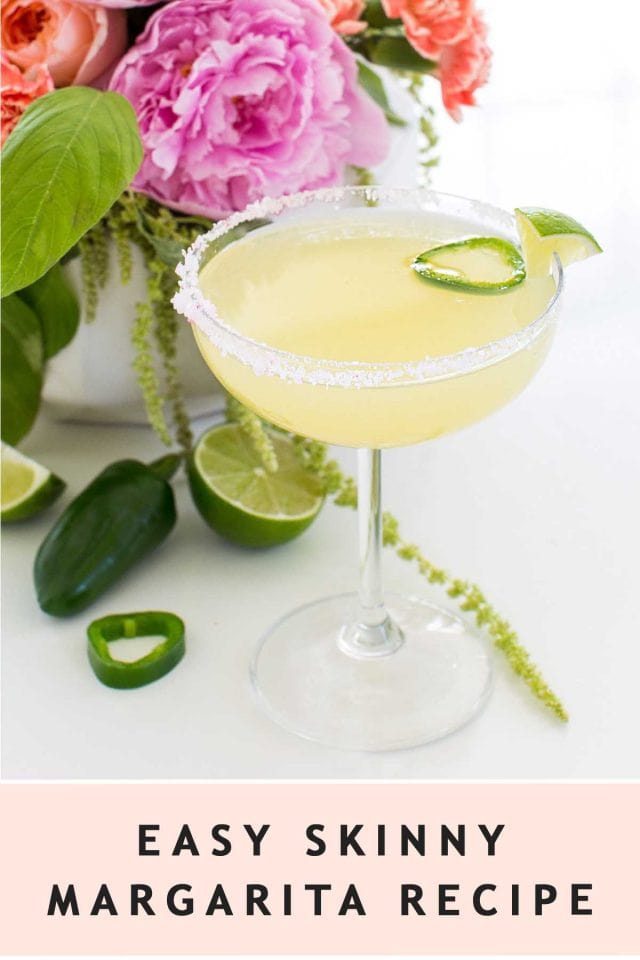 photo of a skinny margarita recipe with text by sugar and cloth