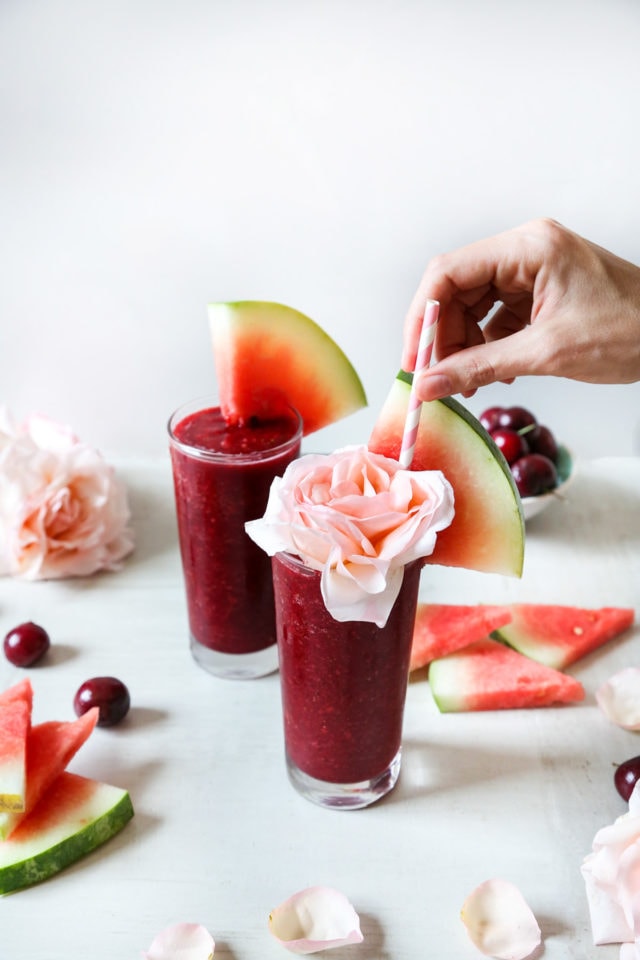 Cherry Watermelon Frosé with sweet watermelon slices