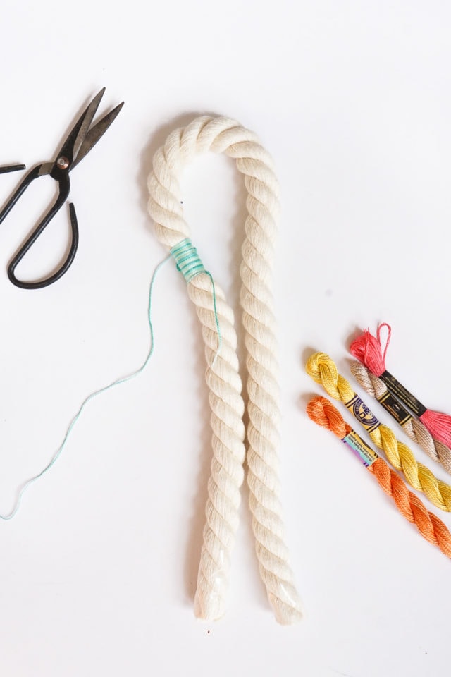 Step 1 -DIY Door Handle Tassels by Ashley Rose of Sugar & Cloth, a top lifestyle blog in Houston, Texas #DIY #door #tassels #fringe #colorful #doorhandle #homedecor #simple #rope #diyhomedecor