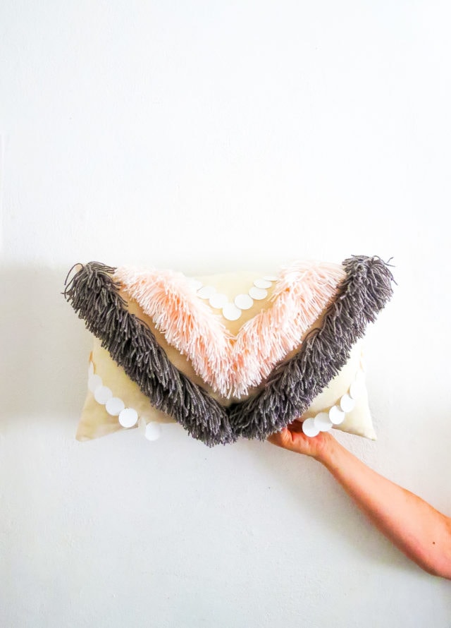 DIY Yarn Fringe Throw Pillow by Ashley Rose of Sugar & Cloth, a top lifestyle blog in Houston, Texas