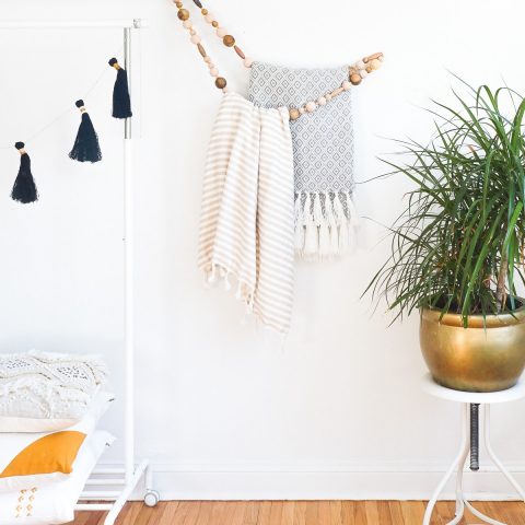 DIY Minimal Beaded Blanket Holder by top Houston lifestyle blogger Ashley Rose of Sugar and Cloth