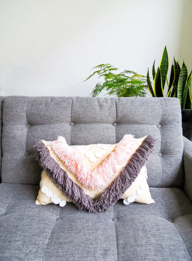 Gray fringe hot sale pillow