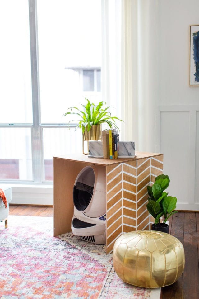 Patterned DIY Litter Box Cover by Top Houston Blogger Ashley Rose of Sugar & Cloth