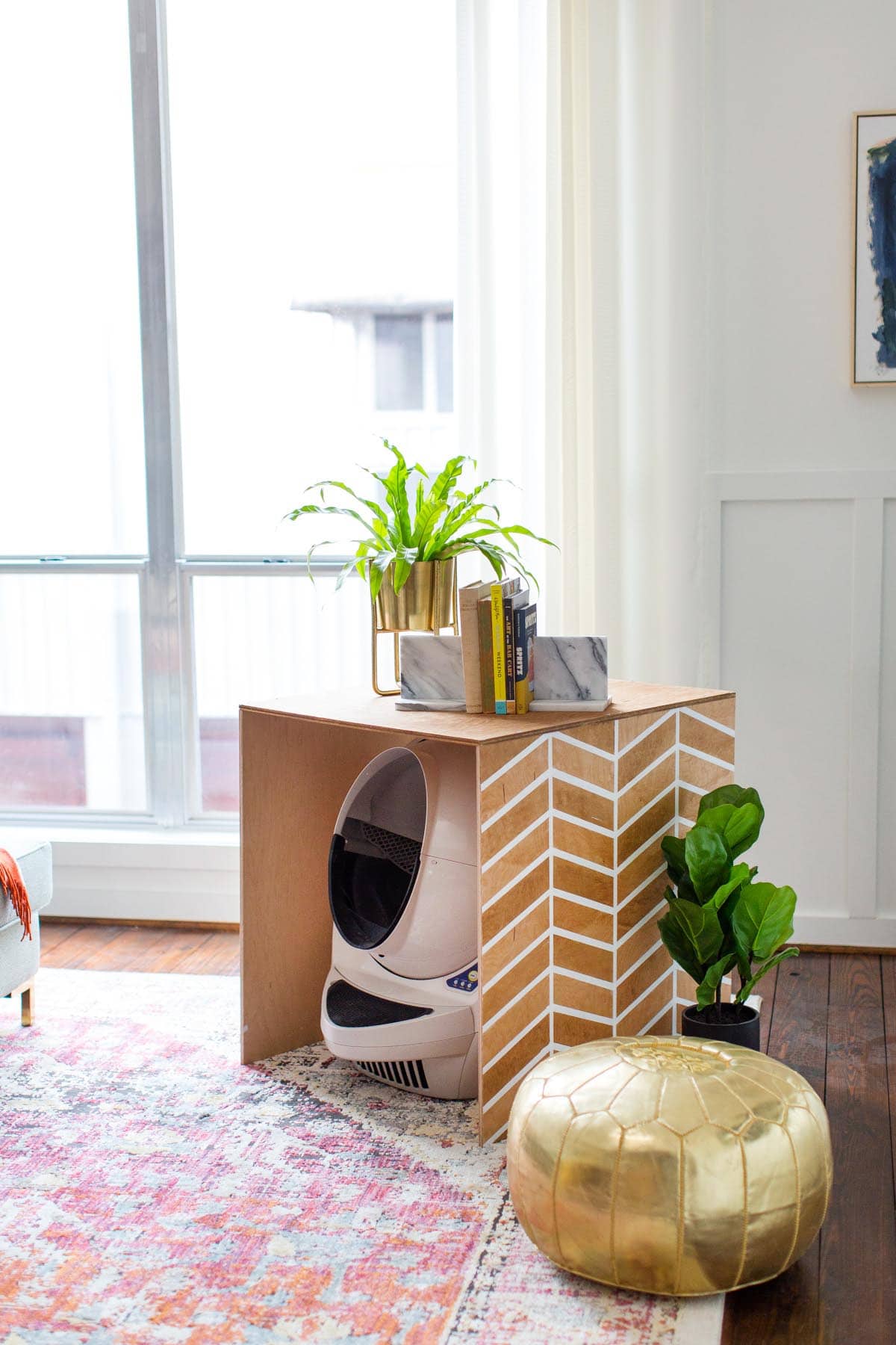 Patterned DIY Litter Box Cover by Top Houston Blogger Ashley Rose of Sugar & Cloth