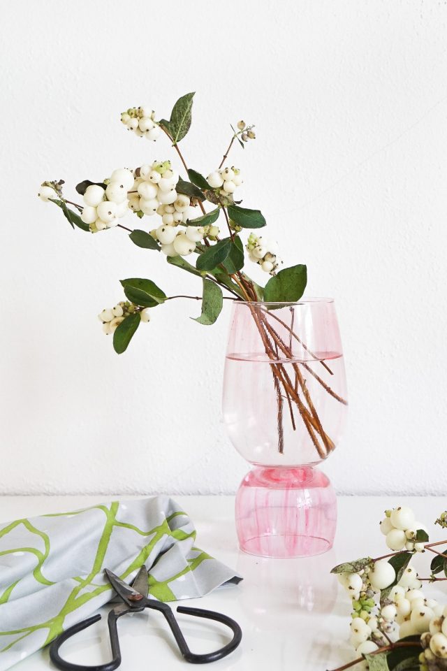 DIY Color-Glazed Stacked Vases with floral stems