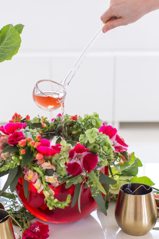 DIY Floral Punch Bowl Wreath + Sparkling Blackberry Mocktail Recipe by top Houston lifestyle blogger Ashley Rose of Sugar & Cloth