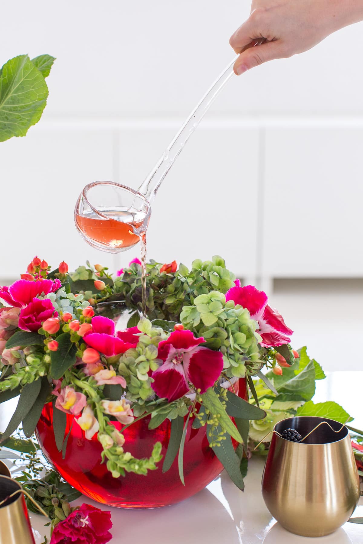DIY Floral Punch Bowl Wreath & Sparkling Blackberry Mocktail Recipe
