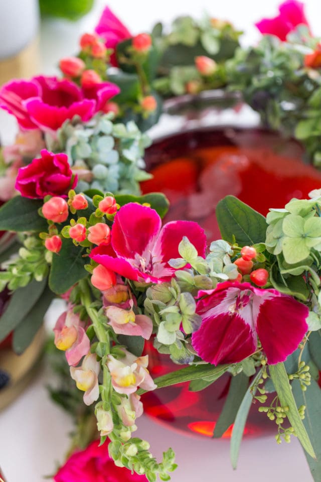 DIY Floral Punch Bowl Wreath + Sparkling Blackberry Mocktail Recipe by top Houston lifestyle blogger Ashley Rose of Sugar & Cloth