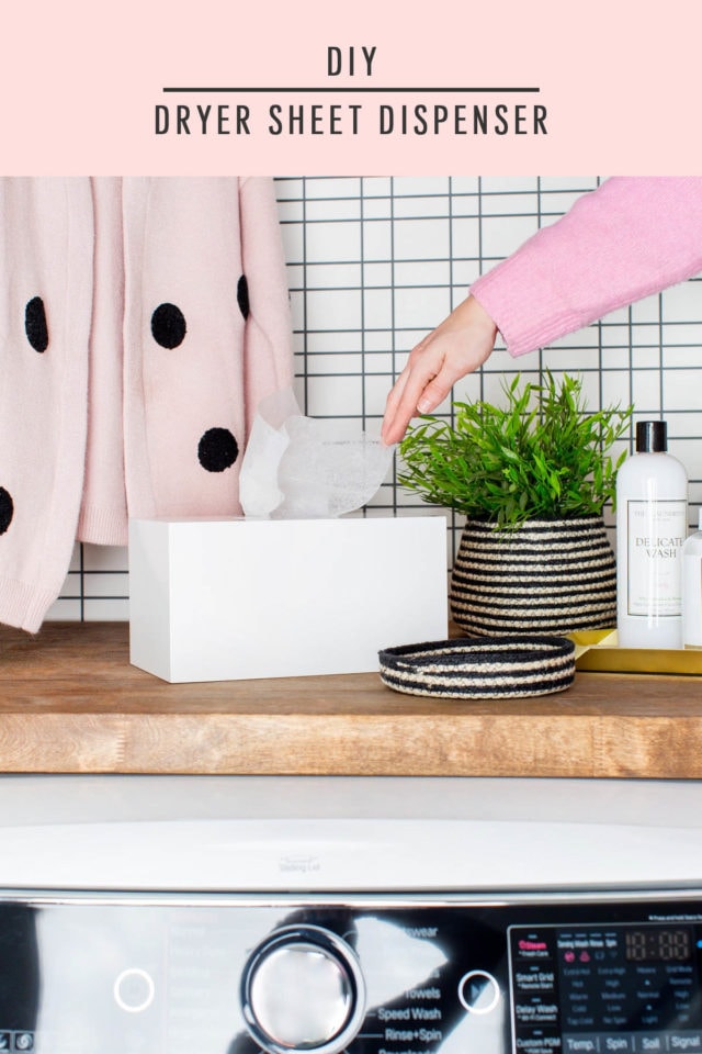 Big Reveal: Before & After of our Laundry Room Makeover + 2 Minute DIY Dryer Sheet Dispenser by top Houston lifestyle blogger Ashley Rose of Sugar & Cloth