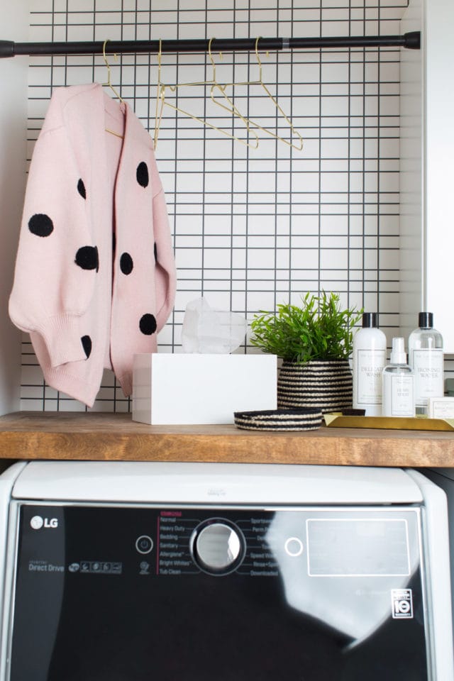 Big Reveal: Before & After of our Laundry Room Makeover + 2 Minute DIY Dryer Sheet Dispenser by top Houston lifestyle blogger Ashley Rose of Sugar & Cloth