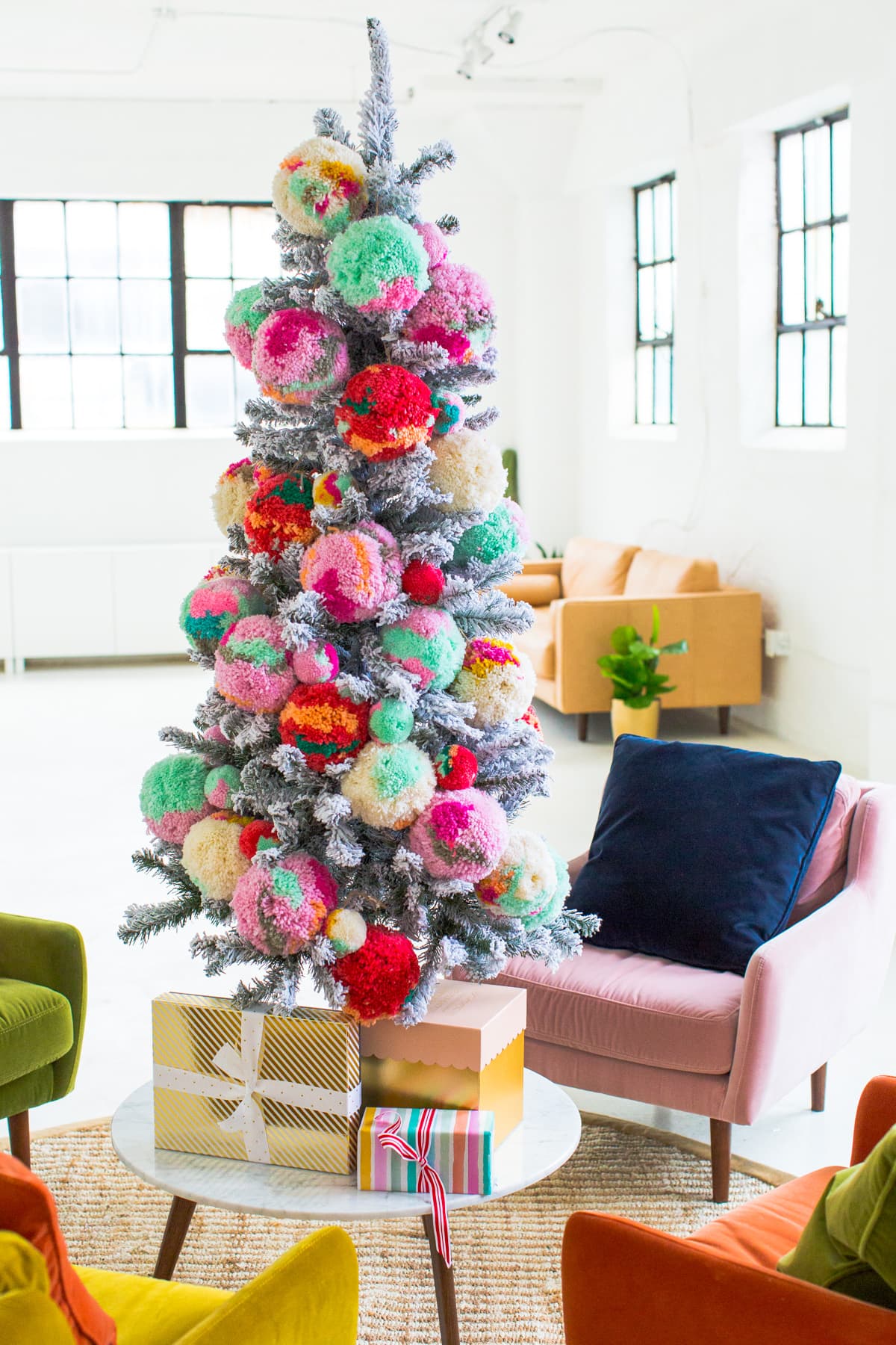 Our Studio Seating Area How We Decorated For Christmas Sugar Cloth   Article Christmas Tree Pom Pom 4 