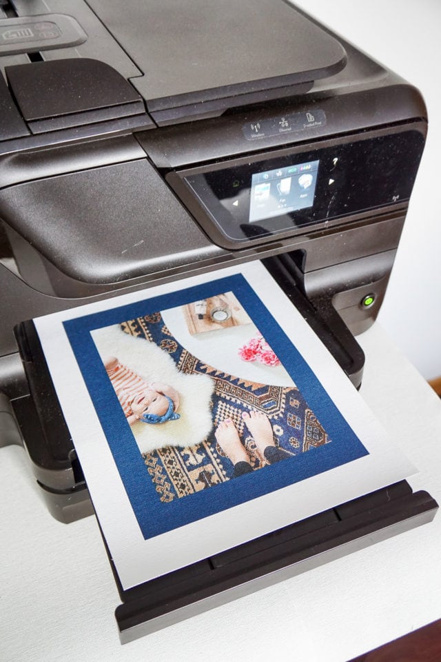 photo of the art print being printed out onto canvas paper by top Houston lifestyle blogger Ashley Rose of Sugar & Cloth