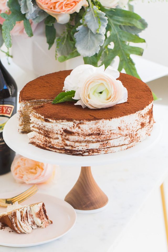 baileys tiramisu on a stand cake