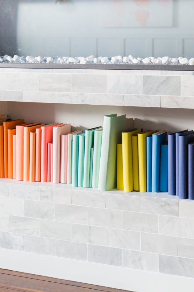 DIY Color-Coded Bookshelf by top Houston lifestyle blogger Ashley Rose of Sugar and Cloth