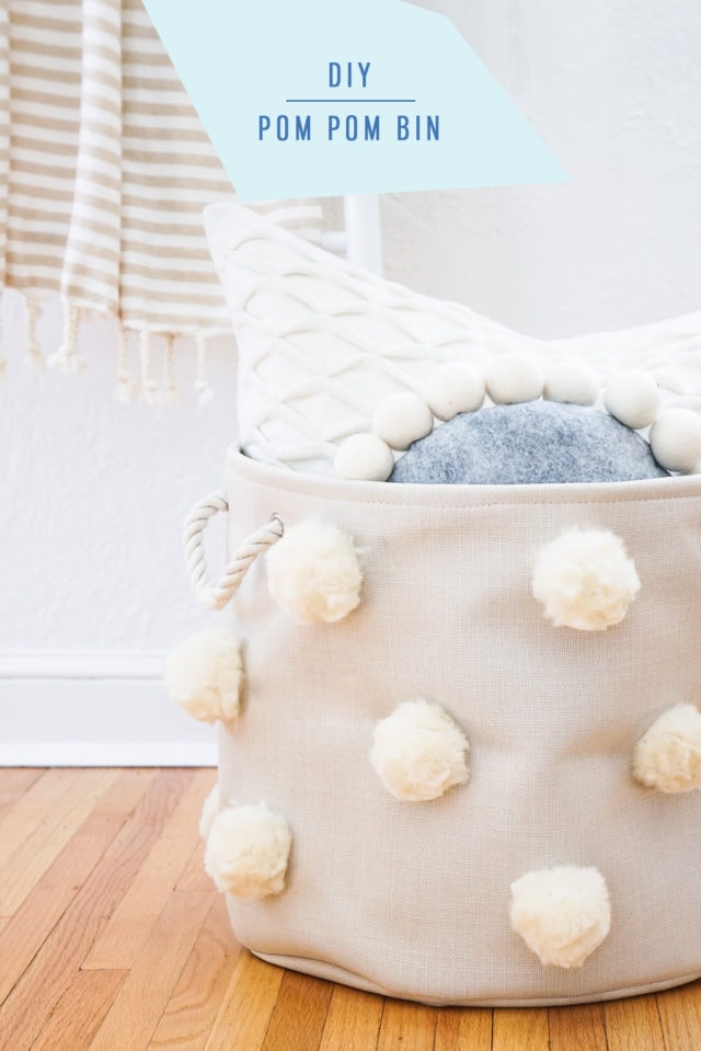 DIY Fluffy Pom Pom Bin by top Houston lifestyle Blogger Ashley Rose of Sugar & Cloth