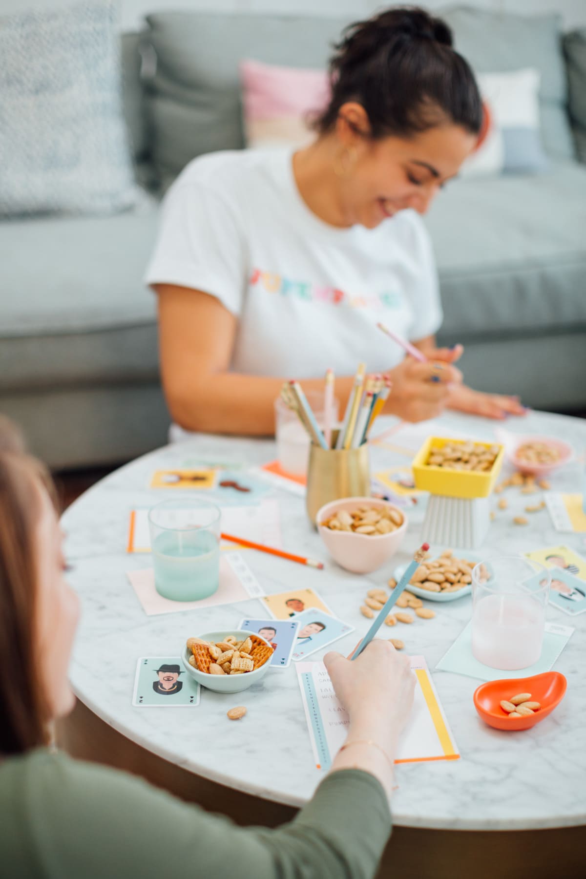 photo of a game night with the girls by top houston lifestyle blogger Ashley Rose of Sugar & Cloth #diy #printable #entertaining #games