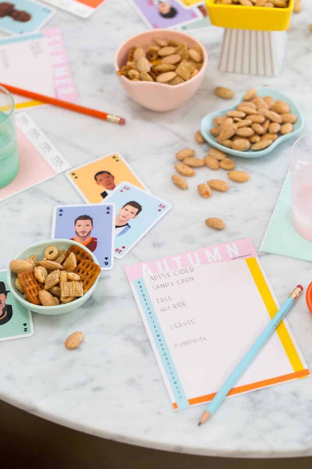photo of examples of answers for our free DIY Scattergories Game by top houston lifestyle blogger Ashley Rose of Sugar & Cloth #diy #printable #entertaining #games